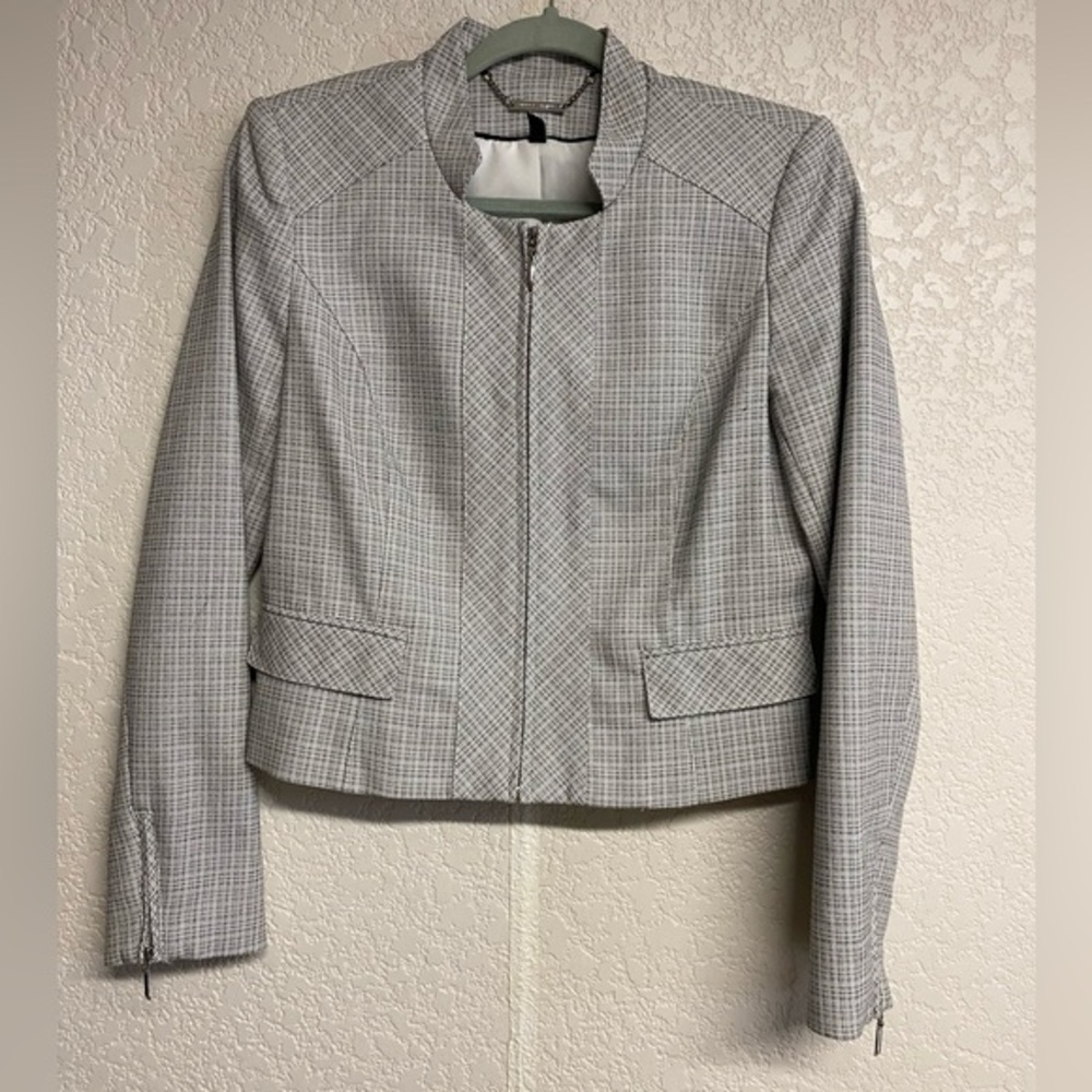 Women Black/White Plaid Moto Blazer Jacket